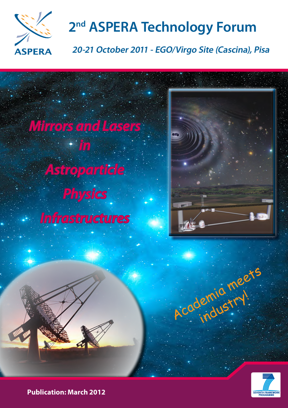 Cover of a technical paper titled "Mirrors and Lasers in Astroparticle Physics Infrastructures" 