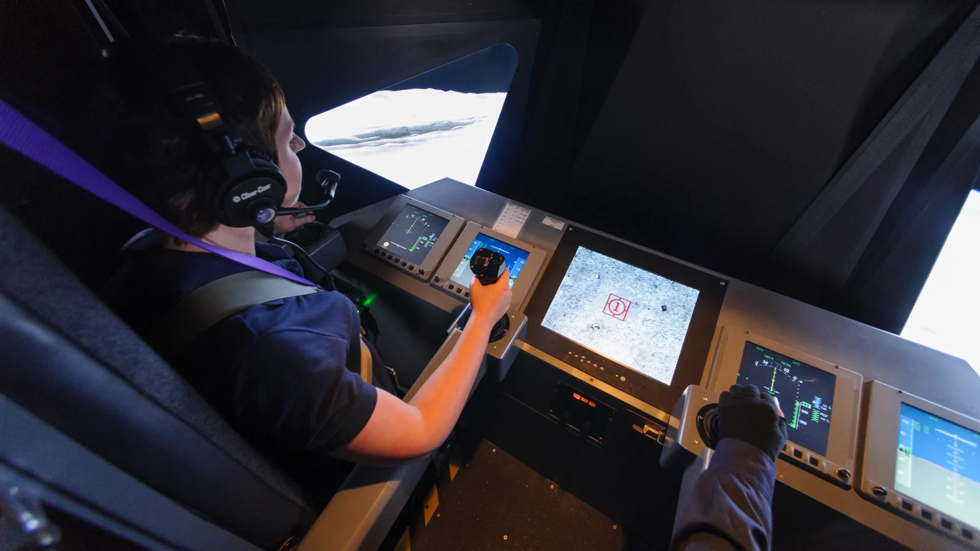 view from inside the cockpit of a simulator
