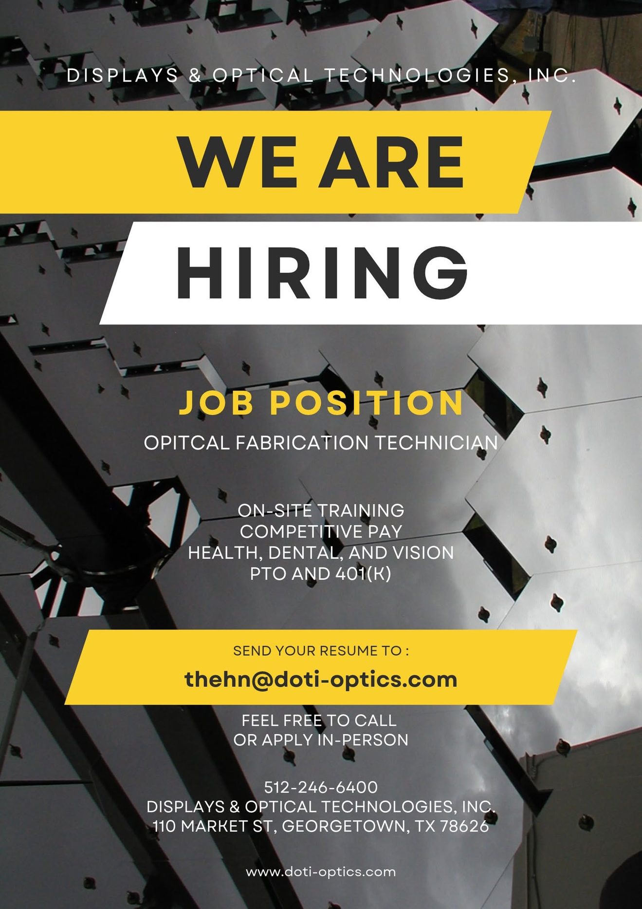 DOTI is Hiring – Optical Fabrication Technicians – Displays & Optical ...
